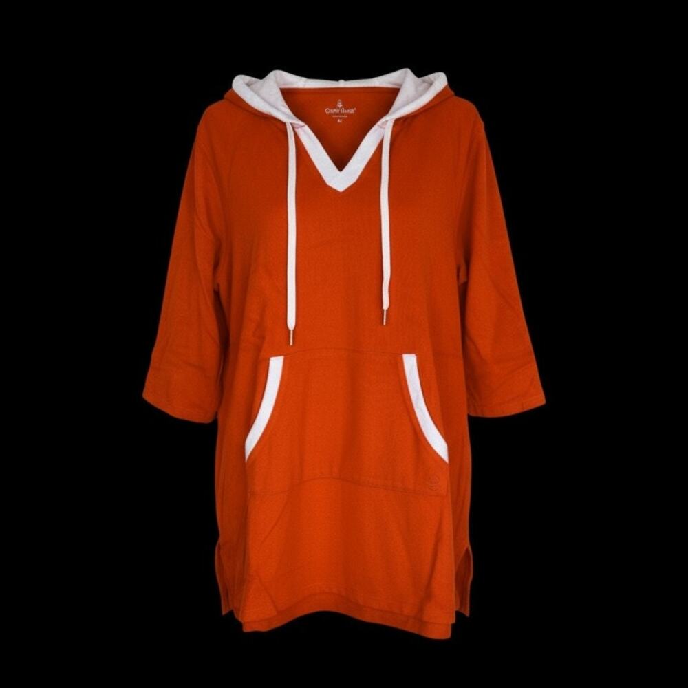 Cuddl Duds Sun‎ Terry Hooded Tunic Spicy Orange Medium 3/4 Sleeve NWOT Pocket